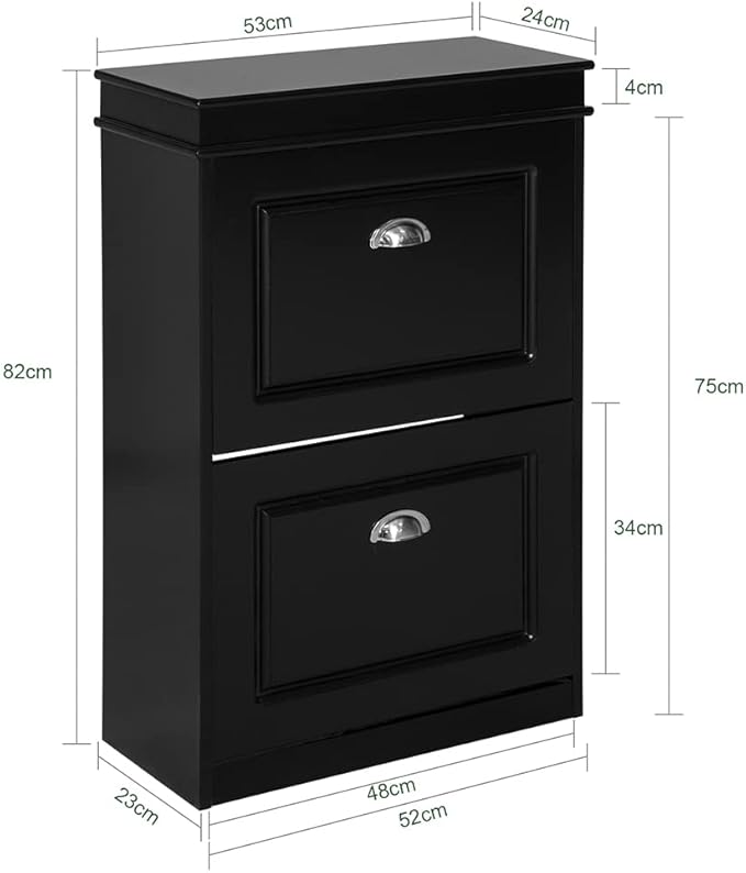 Haotian Small Shoe Cabinet, Black 2 Flip Drawers Freestanding Shoe Rack, Shoe Storage Cupboard Organizer (9.45" D x 20.87" W x 32.28" H), FSR78-SCH-NeatNest