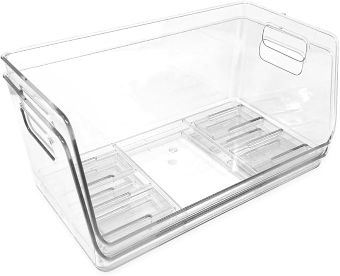Isaac Jacobs 2-Piece (13" x 7.3" x 6.1") Large Wide Stackable Clear Storage Bins w/Open Front, Versatile Use, Set of 2, Desk, Office, Bathroom, Bedroom, Closet