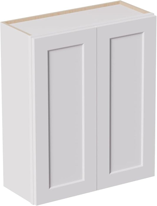 30 Inch Laundry Room Cabinets Wall Mounted, Solid Wood Over The Toilet Storage Cabinet, Bathroom Organizer Cabinets with 2 Shaker Door & Shelves, Easy to Assemble for Kitchen, Garage - White