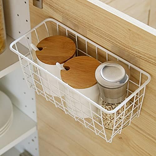2 Set LeleCAT Hanging Wall Basket Organizer Over the Cabinet Door Adhesive Wire Baskets for Organizing Kitchen Food Pantry Bathroom Shelf Storage No Drilling Wall Mounted,White-NeatNest