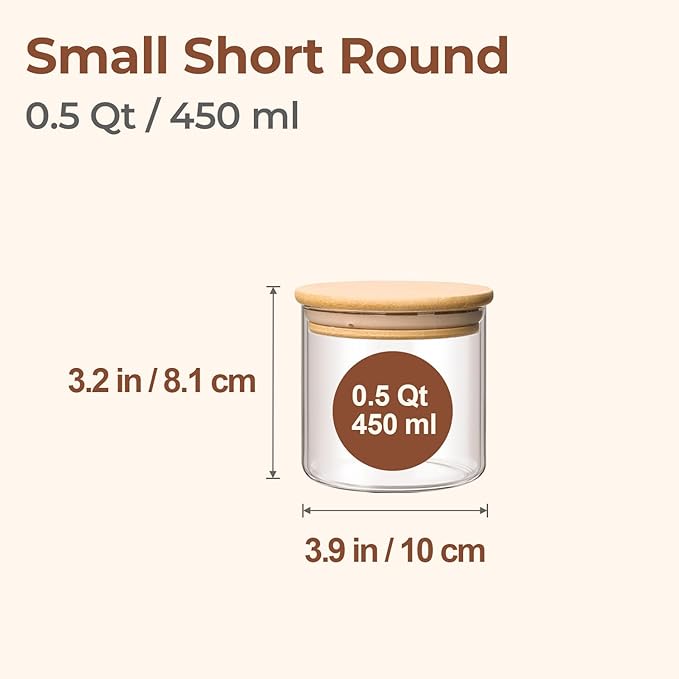 ComSaf 0.5 Qt Glass Food Storage Jars Set of 6, Clear Glass Storage Containers with Lids, Pantry Organization Jar, Spice, Blooming Tea, Coffee, Cookie and Sugar Container, Small jar Set for Kitchen-NeatNest