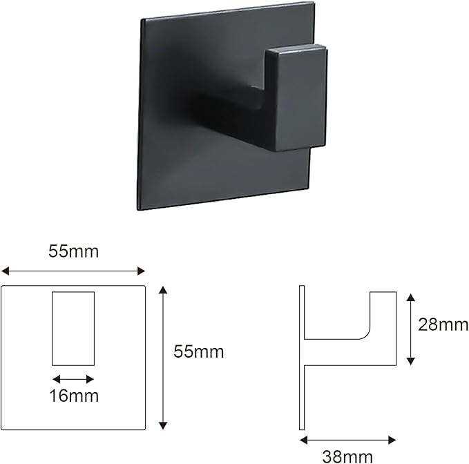 4 Pack Adhesive Black Towel Hooks Bathroom Shower Hook Robe Hanger Stickers Coat Hat Rack Square Metal Wall Hooks for Hanging