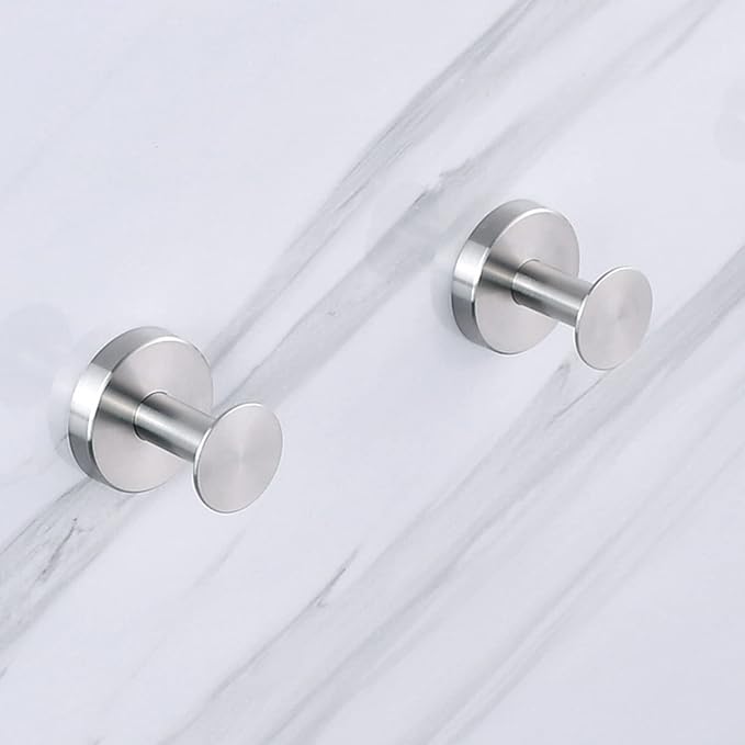 NEWRAIN Bathroom Towel Hooks, 2 Pack Towel Holder for Bathroom Wall, Cabinet Closet Door, Kitchen, Bedroom, Hotel - Modern Design Effortless Mounting Towel Hangers, Robe Hook Brushed Nickel