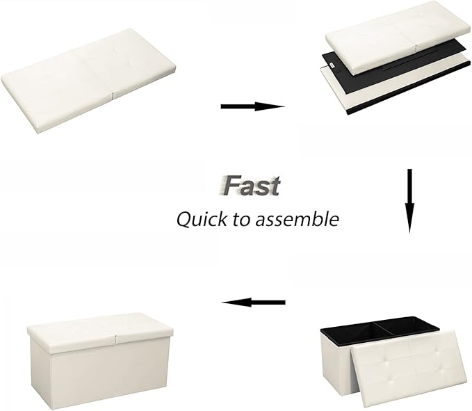 B FSOBEIIALEO Storage Ottoman with Filpping Lids, Ottoman Storage Bench Footrest Seat, Storage Chest Faux Leather 30"x15"x15" (White)