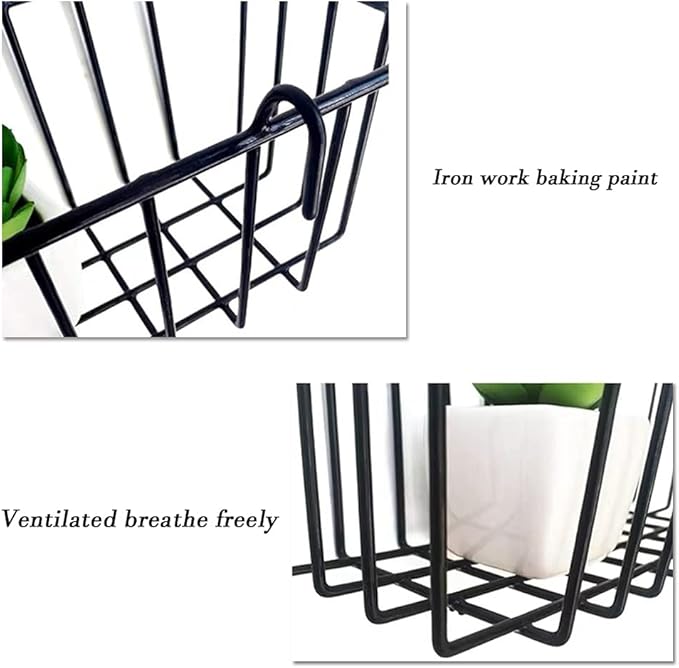 3 Pack Grid Panel Hanging Wire Basket, Storage and Display Basket for Wall, Kitchen, Home Decor Supplies, Potted Plants, Black