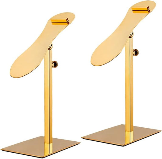 Shoe Display Stand Golden, Risers Stand Countertop Adjustable Shoe Rack Retail Supplies Stainless Steel Shoe Display, 2 Sets of Shoe Rack-NeatNest