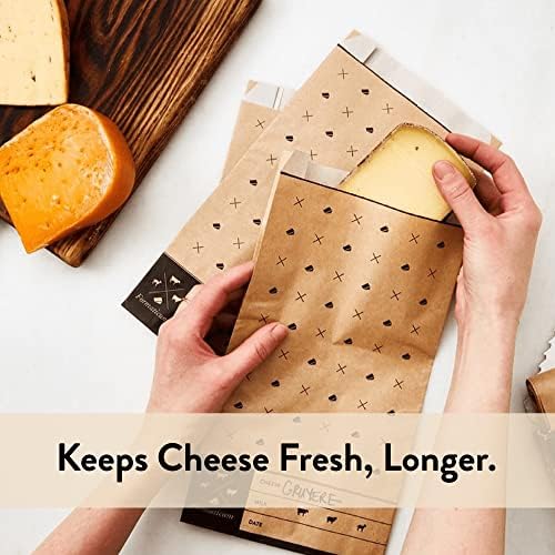 Formaticum - 45-Pack Cheese Storage Bags - 6.25 x 11 Wax Paper Bags to Keep Cheese or Charcuterie Fresh - Professional Grade Cheese Paper for Wrapping Cheese - Porous Brown Paper Bags From France