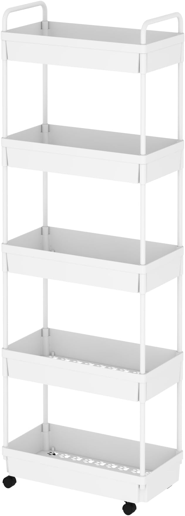 5-Tier Storage Cart，Shelf Organizer Mobile Shelving ，Utility Rolling Cart，Multifunction Movable Storage Organizer with Lockable Wheels,White-NeatNest