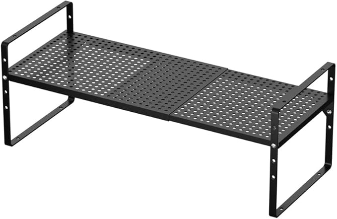 Expandable Cabinet Storage Shelf Organizer Rack, Heavy Duty Steel Metal Spice Rack Adjustable Height Home Office Pantry Shelf Space Riser for Counter Kitchen Organization -Black-NeatNest