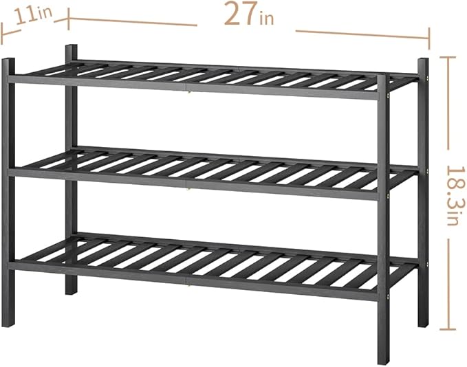 Shoe Rack, 3-Tier Bamboo Stackable Shoe Shelf Storage Organizer, Shoe Stand for Closet, Entryway and Hallway-NeatNest