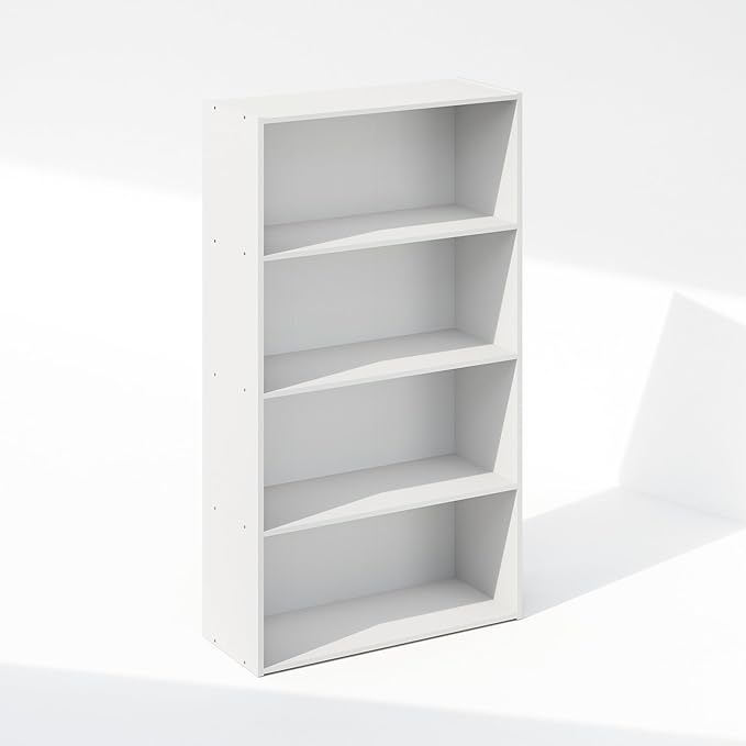 Furinno Reed 4-Tier Multipurpose Open Shelf Clothing & Closet Storage Organization, White-NeatNest