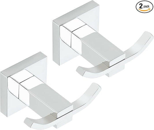 Alise Double Towel Hooks 2 Pack,Wall Mount Coat Hook Towel Robe Clothes Hanger for Bathroom Kitchen Garage Hotel Cabinet,SUS304 Stainless Steel Wall Hooks for Hanging Coat Hat Towel,Polished Chrome