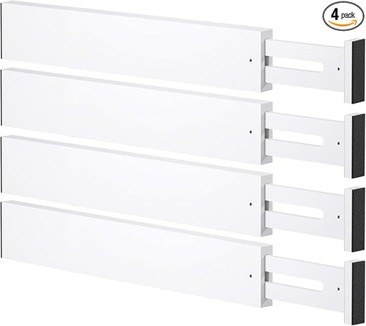Bamboo Drawer Dividers,17-22" Adjustable Kitchen Drawer Organizer for Clothes,4 Pack Expandable Drawer Organization Separators for Bedroom,Bathroom,Dresser and Office,White-NeatNest