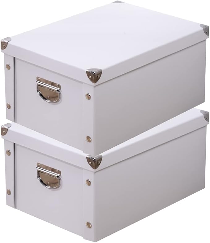 GUOZI Collapsible Storage Box, Decorative Memory Box with Lid & Metal Reinforced Corners, Cardboard File Bin with Handles, Organizer Gift Box for Keepsake Toy Photos Office Nursery Wardrobe Bookshelf-NeatNest