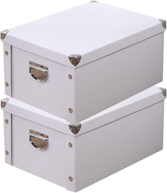 GUOZI Collapsible Storage Box, Decorative Memory Box with Lid & Metal Reinforced Corners, Cardboard File Bin with Handles, Organizer Gift Box for Keepsake Toy Photos Office Nursery Wardrobe Bookshelf-NeatNest