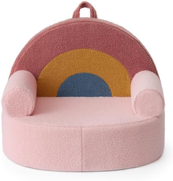 Blissful Diary Toddler Chair Comfy, Foam Kids Chair with Soft Teddy Plush, Toddler Reading Chair with Cute Arclet Designs- Blush Pink-NeatNest