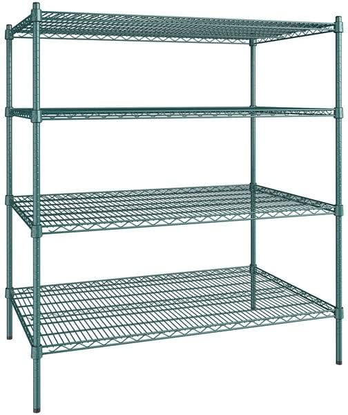 30" x 48" NSF Green Epoxy 4-Shelf Kit with 54" Posts, Heavy Duty Storage Shelving, Wire Shelving Kit, NSF Commercial Storage Rack Unit