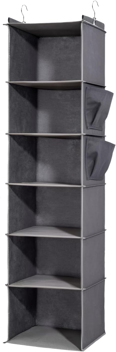 6-Shelf Hanging Closet Organizer and Storage, Collapsible Hanging Shelves for Closet with 2 Side Pockets, Hanging Shoe Organizer to Saving Space,Grey-NeatNest