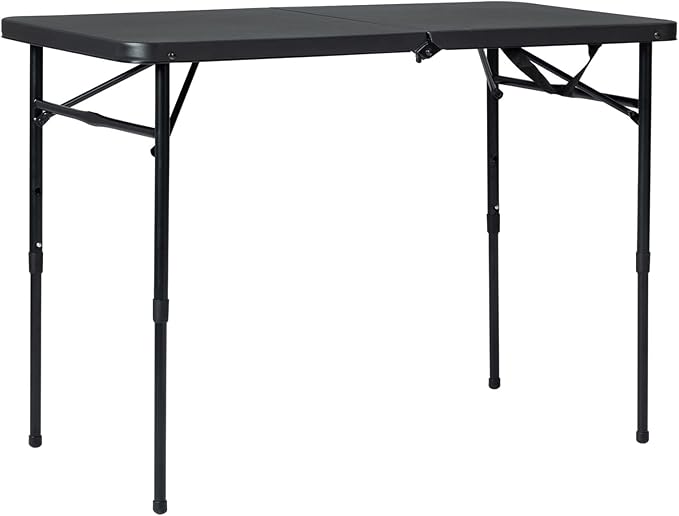 40 L x 20 W Plastic Adjustable Height Fold-in-Half Folding Table, Rich Black Onecolor-NeatNest