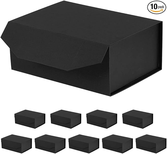 10 Small Black Gift Boxes 9.5x7x4 Inches, Magnetic Gift Box with Lid for Gift Packaging Proposal Boxes (Matte Black, Grain Texture, 10pcs/pack)-NeatNest