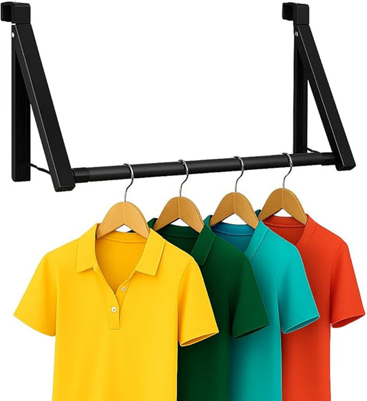 HOLDN’ STORAGE Over The Door Hanger - Foldable Rack Organizer for Hanging Clothes, Coats & Towels, Ideal for Dorm Rooms, Laundry, Bathrooms, Etc - Holds up to 35 LBs, Collapsible - Black