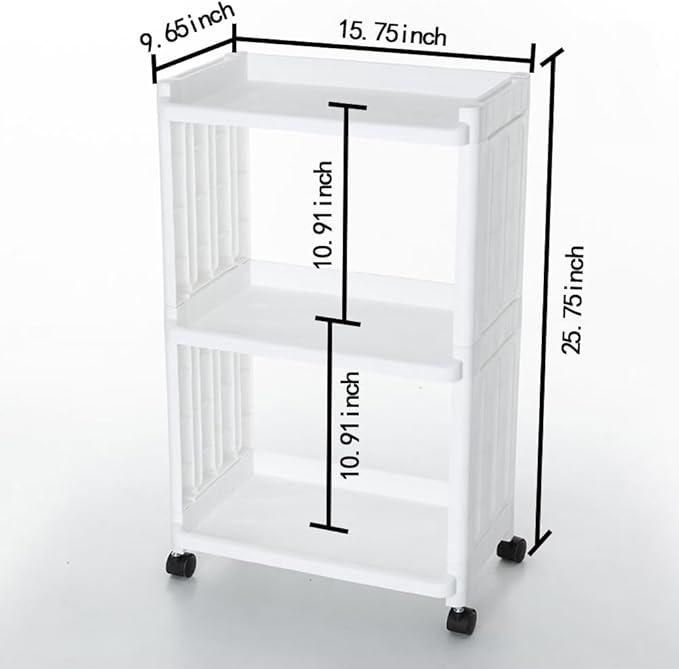 3 Tier Rolling Storage Cart for Bathroom Toilet Side Storage Shelf with Wheels Movable Organization Rack Organizer Shelving Unit Bathroom Cart Office Cart (Normal Size)