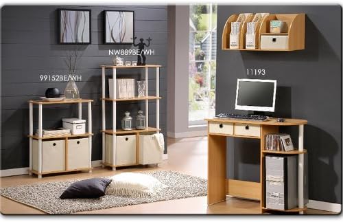Furinno NW889BE/WH Go Green 4-Tier Multipurpose Storage Rack w/Bins, Beech/White-NeatNest
