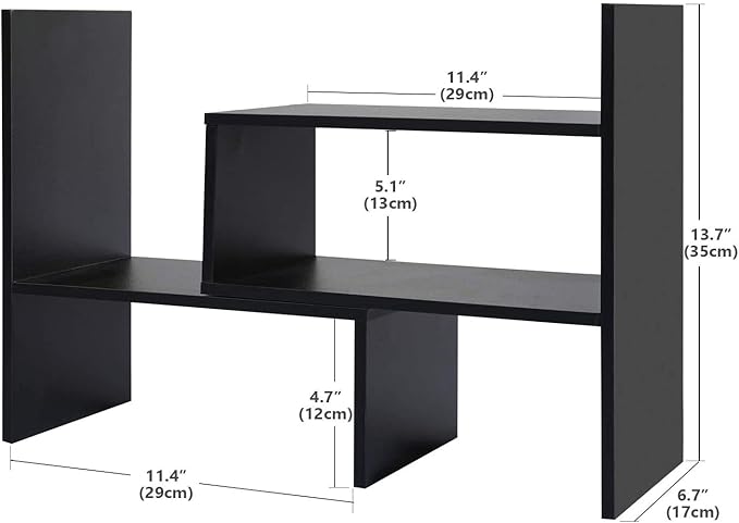 Natural Wood Bookcase,Bookshelf on Desk, Expandable Bookselves on Room,Organizer Expandable Desktop,Adjustable Desktop Shelves and Office Shelves，Counter Organizer Kitchen,Black-NeatNest