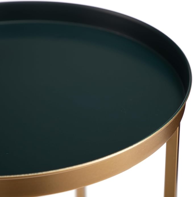 HollyHOME Small Round Metal Waterproof End Table, Accent Indoor&Outdoor Coffee Side Table, Snack Sofa Table for Living Room, Anti-Rust Decorative Plant Stand, (D) 14.5" x (H) 25", Gold&Navy Blue-NeatNest