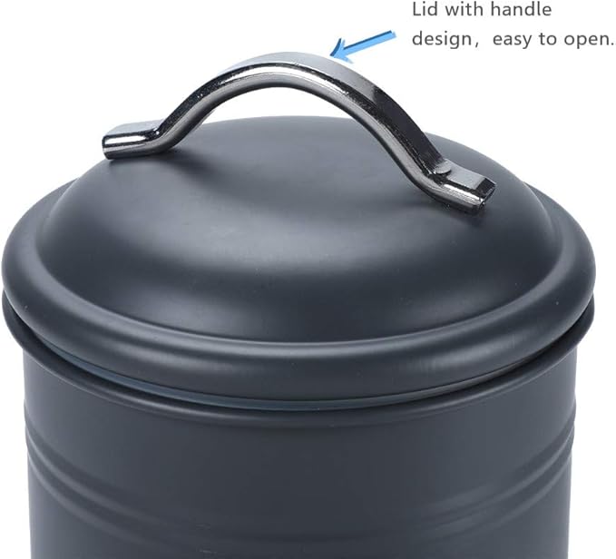 Airtight Kitchen Canister with Lid, Rustic Farmhouse Decor Container for Dry Food Sugar Coffee Tea, Charcoal Gray Metal Countertop Storage Jar (7.87''H x 4.3''Dia.)