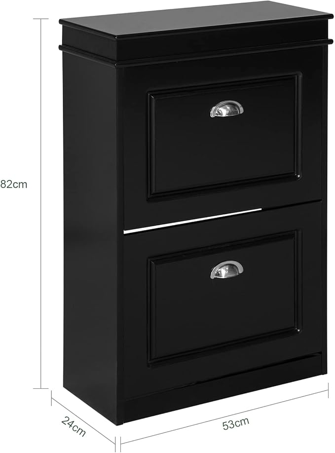 SoBuy Small Shoe Cabinet, Slim Shoe Rack 2 Flip-Drawers, Thin Shoe Storage Cupboard Organizer Unit for Entryway and Hallway, Black FSR78-SCH-NeatNest