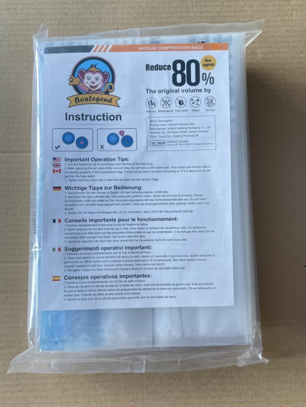 BoxLegend Vacuum Bag 6 Pieces, 3L*80x60cm +3S*60x40cm,Vacuum Storage Bag Travel Vacuum Reusable Garment Bag for Clothing Duvets Bed Wash Pillow Wool Blankets-NeatNest