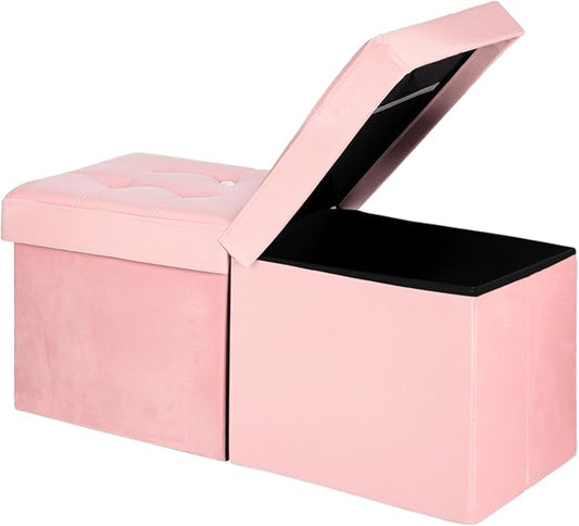 AmasSmile Footrest Ottoman Bench with Storage,34Inch Pink Velvet Footstool, Coffee Table, Padded Seat, Storage Chest,Blanket Store with Flipping Lid for Livingroom and Bedroom