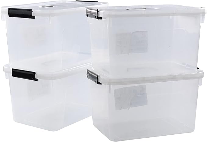 4-Pack 10.5 Quart Clear Latch Storage Box with Lid, Plastic Storage Latch Bin