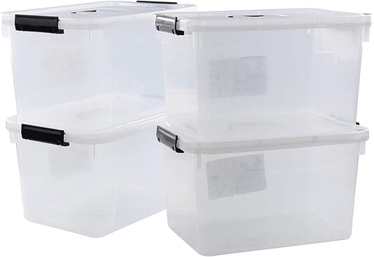 4-Pack 10.5 Quart Clear Latch Storage Box with Lid, Plastic Storage Latch Bin