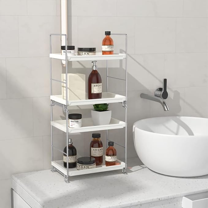 FSyueyun 2-Tier Bathroom Countertop Organizer, Tool-Less Installation Premium Plastics Makeup Shelf Organizer Perfume Skincare for Dresser Vanity Tray Organizers and Storage (Sliver)-NeatNest