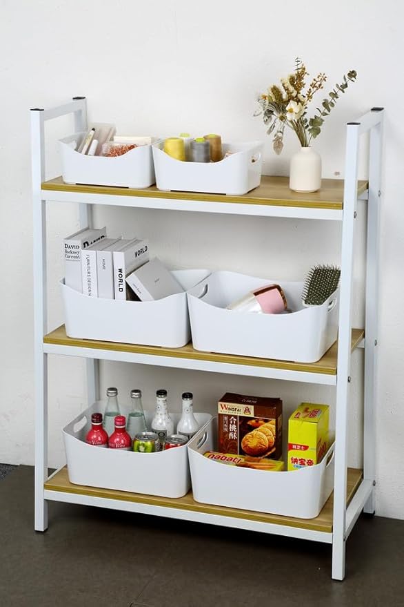 YBM HOME Storage Bins - Open Plastic Organizers and Storage Basket for Kitchen Pantry Organization, Under Sink Bathroom Storage, Toy Baskets, Food Storage Box Containers (Small - 6 Pack, White)