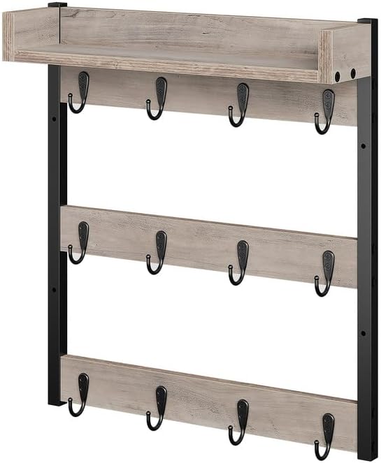 Coffee Mug Holder Stand, 3 Tier Mug Tree Rack, Hanging 12 Cups, with Top Shelf, for Kitchen, Dining Room, Living Room, Cafe, Greige and Black MH42BG-NeatNest