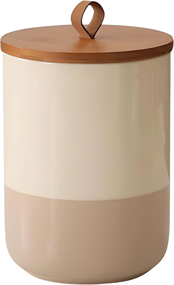 Coffee Canister, Ceramic Food Storage Jars with Lids Salt Matcha Container Brown Sugar Container Bowl for Kitchen Tea, Coffee Beans, Spice (#001Khaki-44oz/1300ml)-NeatNest