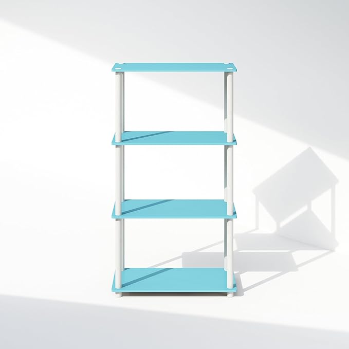 Furinno Turn-N-Tube 4-Tier Multipurpose Bookshelf, Bookcase, Light Blue/White-NeatNest