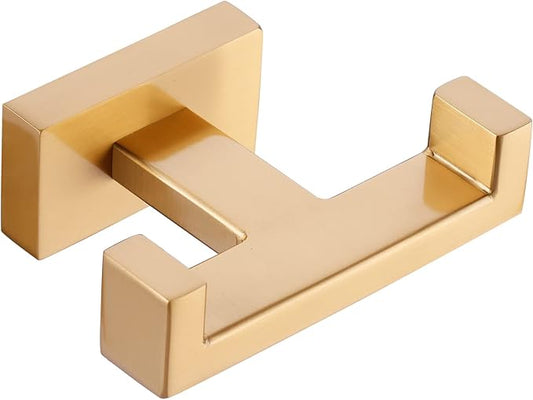 Double Bathroom Towel Hook for Wall Mounted - Gold Modern Towel Holder - Heavy Duty Coat Robe Hooks for Wall - Stainless Steel Shower Towel Hanger