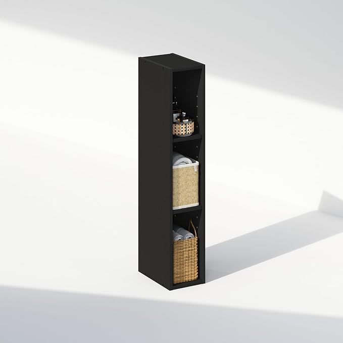 Furinno Reed 3-Tier Multipurpose Clothing & Closet Storage Organizer Shelf, 6-Inch Width, Blackwood-NeatNest