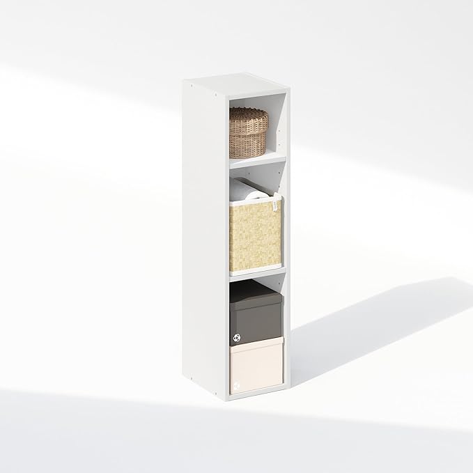 Furinno Reed 3-Tier Multipurpose Clothing & Closet Storage Organizer Shelf, 8-Inch Width, White-NeatNest