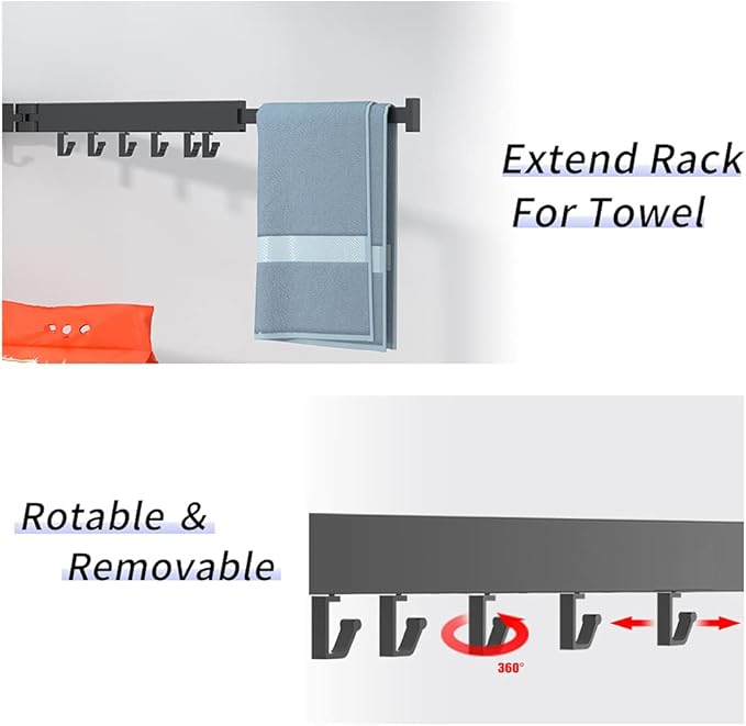 PLKO Retractable Clothes Drying Rack,Wall Mounted Clothes Hangers， Space Saver Laundry Drying Rack for Balcony,Laundry,Bathroom,Patio and Bedroom (3-Pole Black)