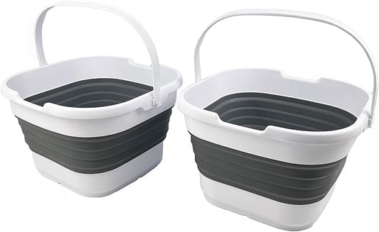 SAMMART 9.5L (2.5 Gallon) Collapsible Rectangular Handy Basket/Bucket (White/Steel Grey(Set of 2))-NeatNest
