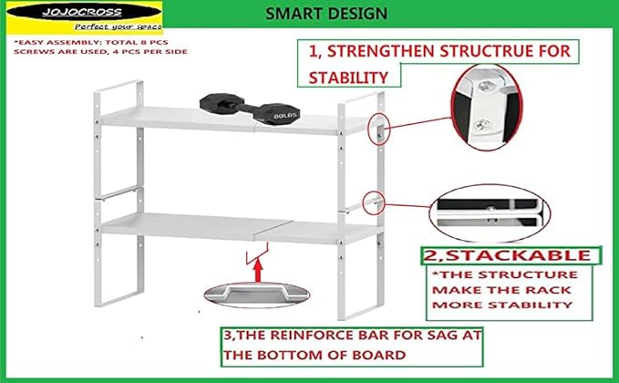 Expandable,Stackable Spice Rack,Seasoning Organizer and Storage,Spices Jar Racks for Cabinet,Countertop, Metal Pantry, Cupboard,Laundry Storages,Heavy Duty(1 Pack/Medium/White)-NeatNest