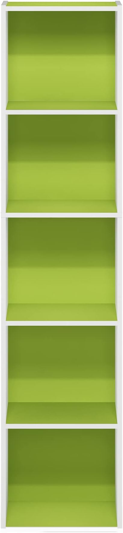 Furinno Luder Bookcase / Book / Storage, 5-Tier Cube, Green/White-NeatNest