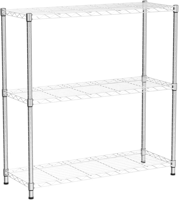 3-Tier Adjustable Wire Storage Shelving Rack, 150 Lbs Capacity Per Shelf, for Pantry Garage Kitchen - 23"x12"x30", Chrome-NeatNest