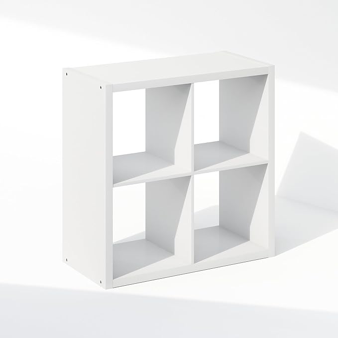 Furinno Cubic Open Back Multipurpose Clothing & Closet Storage Organizer Shelf, 4-Cube, White