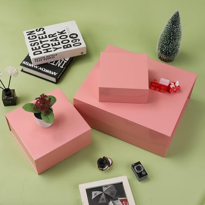 6 Pcs 8x8x4 Inch Pink Magnetic Gift Box Small Magnetic Box with Crinkle Paper Pink Small Gift Box with Shredded Paper Luxury Gift Boxes with Lids for Presents-NeatNest